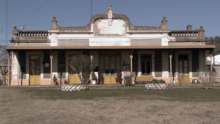 A Horse Cart Arriving At An Old Train Station in Buenos Aires Province, Argentina. 4K Resolution.