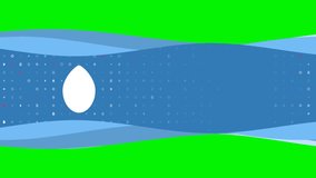 Animation of blue banner waves movement with white oval symbol on the left. On the background there are small white shapes. Seamless looped 4k animation on chroma key background