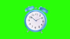 Animated alarm clock object. Traditional twin bell timepiece. Full sized flat item HD video footage with alpha channel. Color cartoon style illustration for motion graphic design and animation