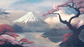 Japanese fuji landscape vector video
