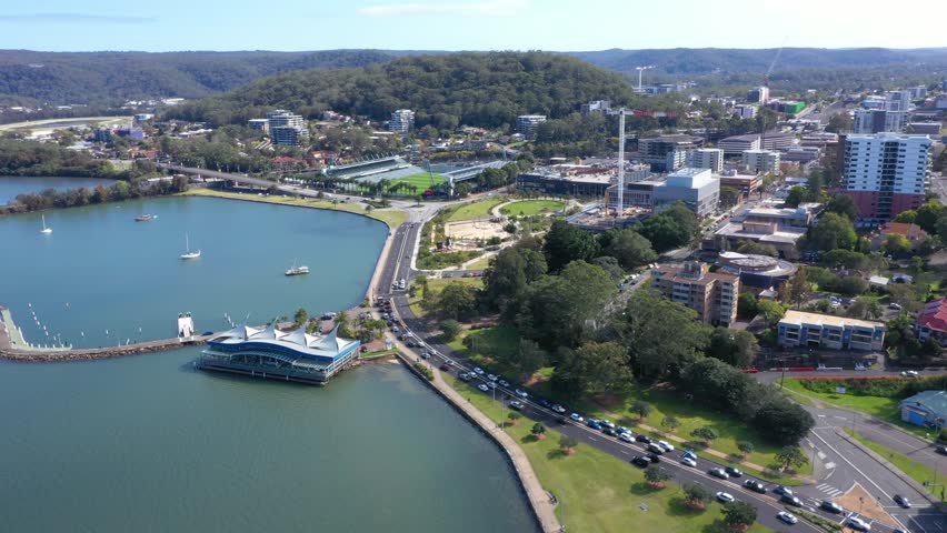 Aerial drone view of Gosford on the Brisbane Water of Central Coast, New South Wales, Australia on a sunny day Royalty-Free Stock Footage #1108263579