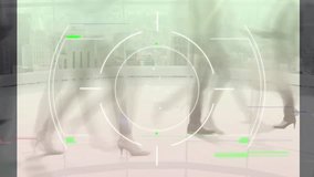 animation of glitch technique radar over time-lapse of people walking at office against cityscape - Powered by Shutterstock - Get 15% off with code: PIKWIZARD15