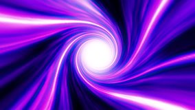 Neon colored purple hypertunnel spinning speed space tunnel made of twisted swirling energy magic glowing light lines abstract background. 4k, 60 fps video loop