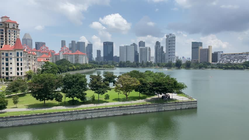 Panoramic view on the Singapore residential area Bay East garden 
