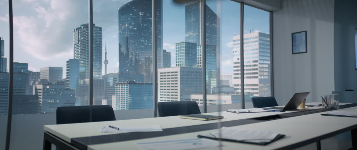 Caucasian CEO Entering His Corner Office With Big City View. Male Entrepreneur Standing And Looking Out Of Window Thoughtfully, Planning Business Decisions, Coming Up With Ideas. Anamorphic Shot Royalty-Free Stock Footage #1108286679
