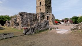 Aerial view of Panama Viejo Ruins, is the remaining part of the original Panama City, Panama, Central America - stock video