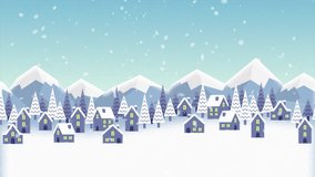 Falling Snow, Winter, Mountain Town Landscape, Seamless Loop 2D Animation - Powered by Shutterstock - Get 15% off with code: PIKWIZARD15
