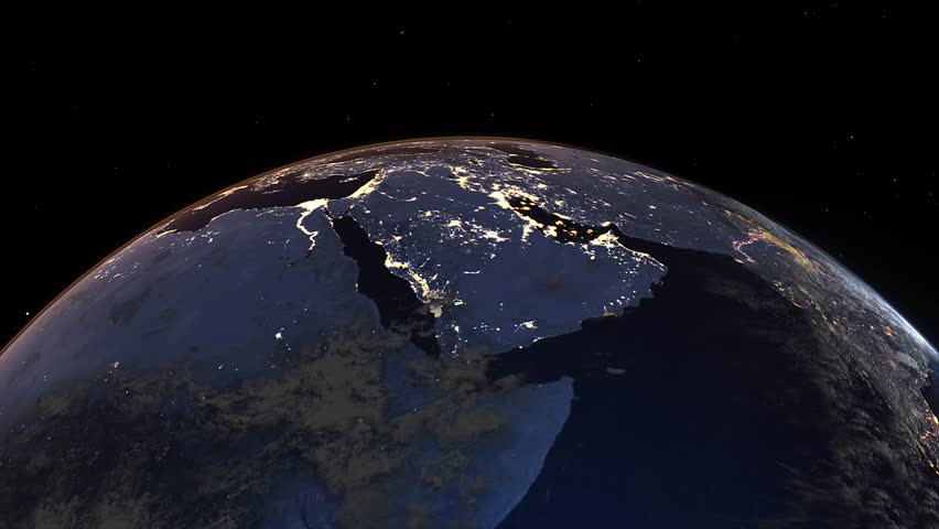 Realistic Earth Sunrise From Space Flying Over Middle East and Arabian Peninsula Royalty-Free Stock Footage #1108293763