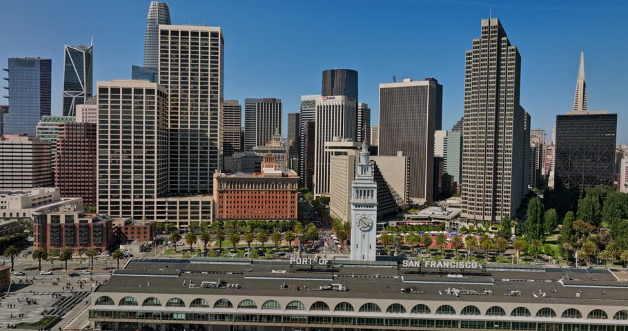 San Francisco California Aerial v148 tracking shot fly along embarcadero from downtown towards northern waterfront capturing urban cityscape of financial district - Shot with Mavic 3 Cine - May 2022