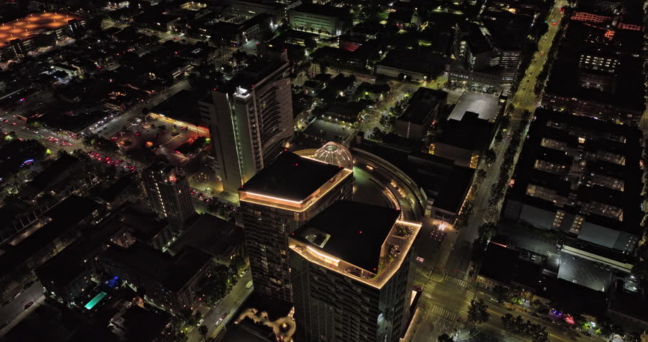 San Jose California Aerial v5 birds eye view drone flyover downtown and horace mann neighborhood capturing illuminated cityscape and city hall with flashy lights - Shot with Mavic 3 Cine - June 2022