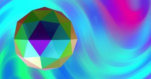 Animation of 3d multicoloured shape over neon multi coloured background. Abstract, colour, shape and movement concept digitally generated video.
