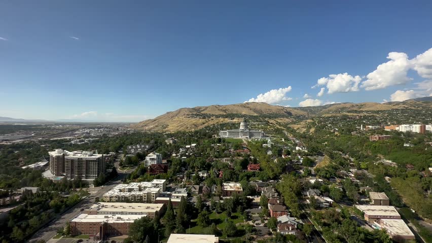The Utah state capitol building and neighborhood on Capitol Hill overlooking Salt Lake City