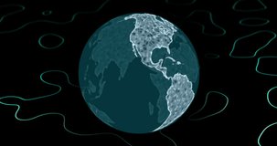 Animation of globe with network of connections with green lines on black background. Global connections, networks and world concept digitally generated video.