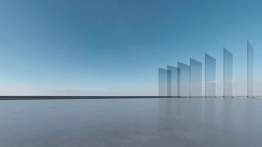 3d render of abstract futuristic glass architecture with empty concrete floor. Royalty-Free Stock Footage #1108307585