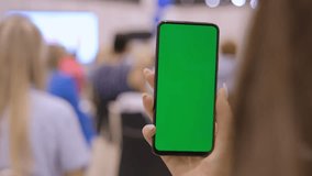 Green Screen and Chroma Key of Smartphone. Closeup. Businessman Using Smart Phone for Work. Man Connects to Chat or Video Conference. Greenscreen of Chromakey Mock-Up 4K