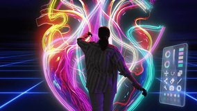 Close Up Back View of a Digital Creator Making Beautiful Virtual Reality Artwork in an Interactive Cyber Environment. Young Artist Using Controller Devices to Create a 3D Animated NFT Project - Powered by Shutterstock - Get 15% off with code: PIKWIZARD15