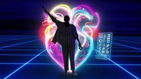 Talented Female Artist Working on Abstract Colorful Art Piece with the Help of Controllers, Using Gestures To Create a Multimedia Internet Concept Art. NFT Concept with 3D Special Effect Animation - Powered by Shutterstock - Get 15% off with code: PIKWIZARD15