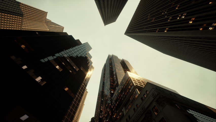 View looking up at high rise buildings