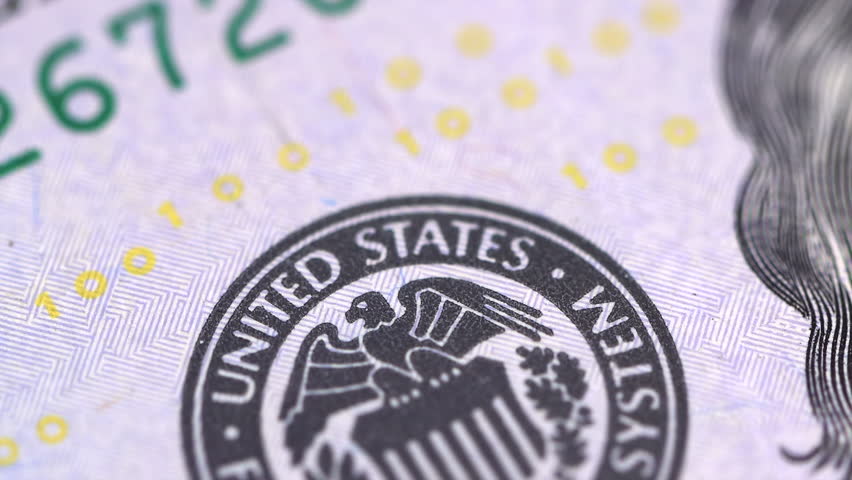 Federal Reserve System Seal on new US 100 dollar bill macro. Royalty-Free Stock Footage #1108313683