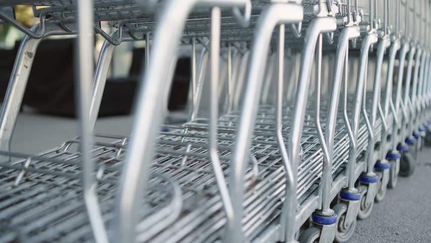 Shopping Cart Trolley in row Retail department store Consumer Business concept