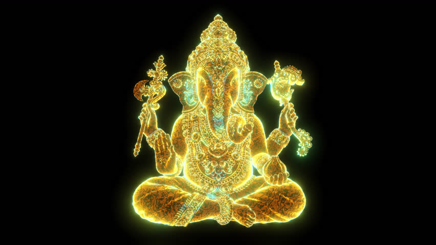 Indian God Ganesha glows with divine energy, radiating wisdom, power, and purity in a mesmerizing display of vibrant colors. Vj Seamless looping gold glow. Om Ganesha Ganapati hindu god.  Royalty-Free Stock Footage #1108320797