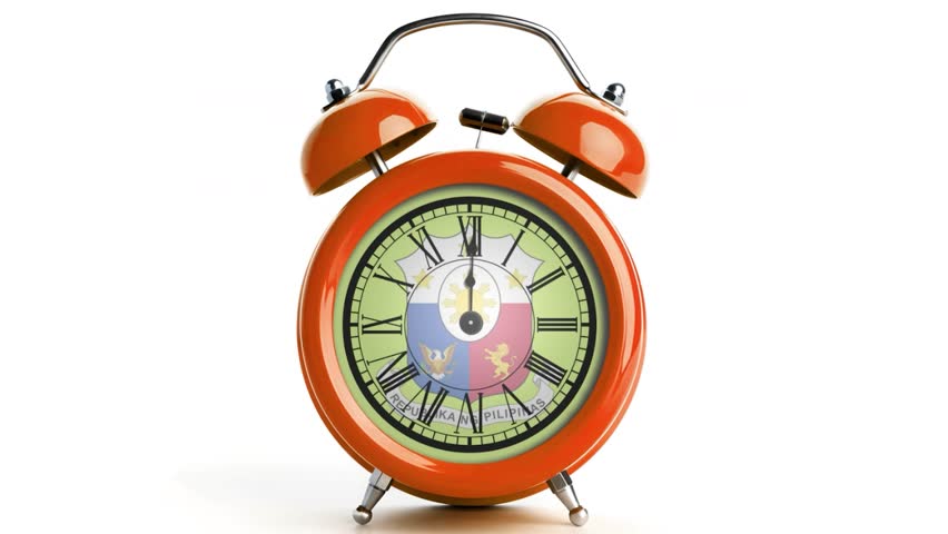 Vintage table clock with emblem of Philippines on hourplate with white background. 3d animation in 4k resolution video. | Shutterstock HD Video #1108326387