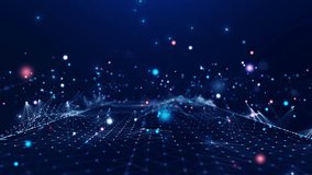 Digital technology concept big data visualization. Abstract polygonal multicolored particles connected on a dark blue background. - Powered by Shutterstock - Get 15% off with code: PIKWIZARD15