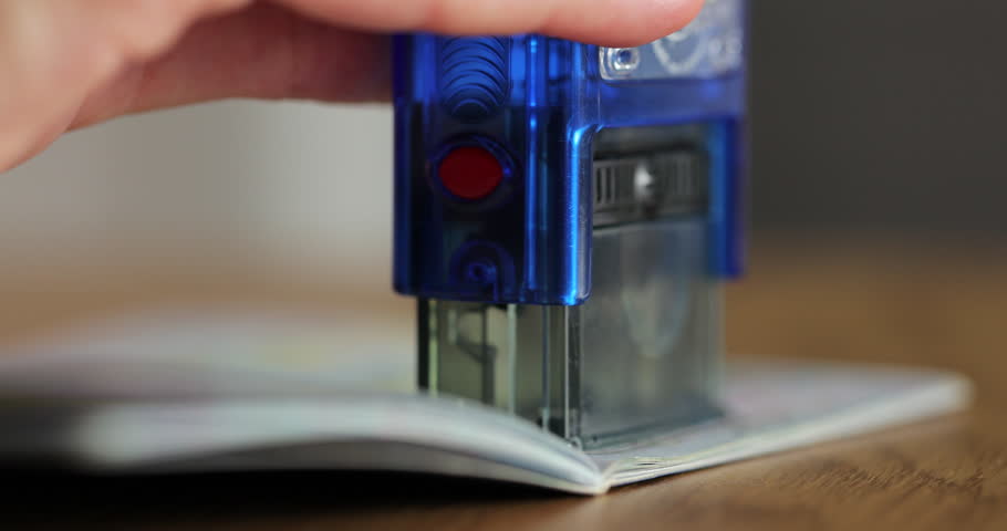 The concept of obtaining a stamp in the passport on entry into the territory of another state. Visa stamp in passport ID. Entry in foreign country.