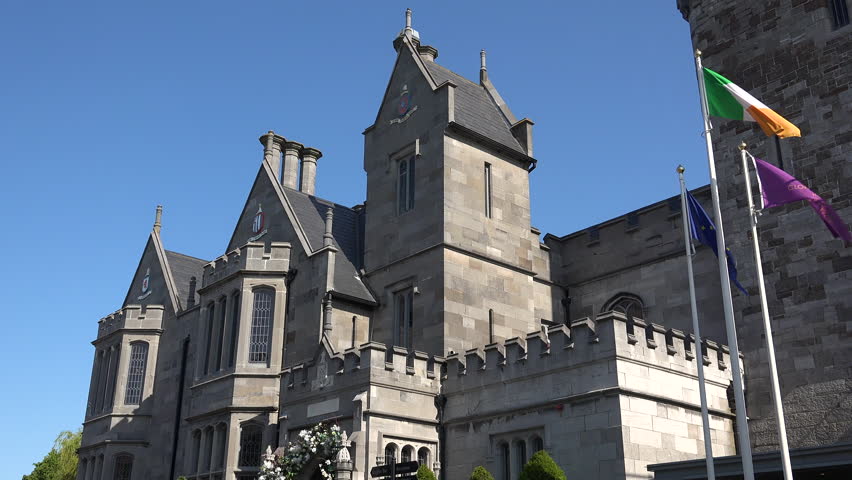 DUBLIN, IRELAND - 08.14.2023 - Establishing shot of a castle like mansion or manor residence in England, Ireland or Scotland. | Shutterstock HD Video #1108343639