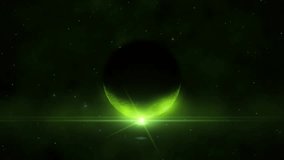 Alien green planet scanned by HUD radar display in sci-fi motion graphic animation