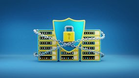 Concept Shield with chain Protect Security data server minimal, animation element pop up, blue and yellow colour, 4k resolution. - Powered by Shutterstock - Get 15% off with code: PIKWIZARD15