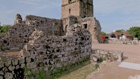 Aerial view of Panama Viejo Ruins, is the remaining part of the original Panama City, Panama, Central America - stock video
