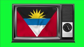 Waving flag of on the screen of an old TV set, isolated in chroma key background. 3d animation in 4k resolution video.