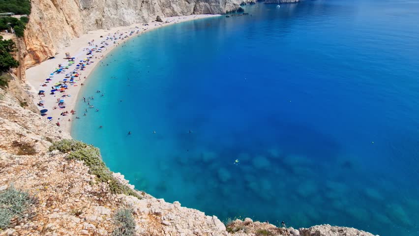Most beautiful beaches of Greece  - Porto Katsiki in Lefkada with turquoise sea.4k video. Ionian islands Royalty-Free Stock Footage #1108370357
