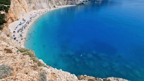 Most beautiful beaches of Greece  - Porto Katsiki in Lefkada with turquoise sea.4k video. Ionian islands