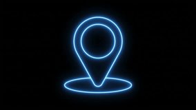 location Icon Neon Light Glowing blue Bright Symbol. Cartoon glowing neon line Map pin icon on black background. Navigation, pointer, location, map, gps, direction, place, compass, search concept. - Powered by Shutterstock - Get 15% off with code: PIKWIZARD15