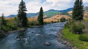 This is an aerial video of a river near Creede, Colorado.
