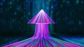 Abstract Glowing Neon Arrow Pointing Right Direction Up. Communication Digital Technology Concept Video Motion Loop Background