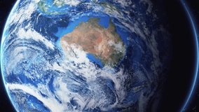 Zoom of the earth from space to the city. Zoom in to the city Morwell, Australia. 3D Animation. Stock video footage. Full HD.