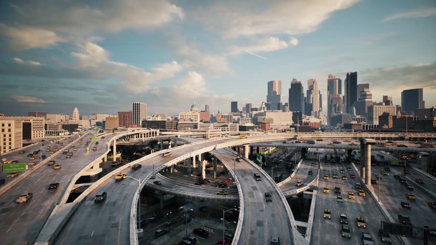 Car traffic transportation above circle roundabout road | Shutterstock HD Video #1108400573