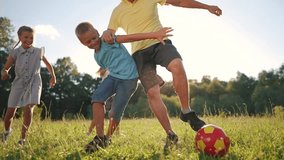 happy family playing ball in the park. a group of children playing ball at sunset in nature. happy family kid dream concept. children playing soccer in park in nature lifestyle - Powered by Shutterstock - Get 15% off with code: PIKWIZARD15
