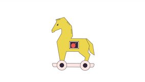 Trojan horse virus line 2D object animation. Mythology trick flat color cartoon 4K video, alpha channel. Vulnerability trap. Threat penetration. Cyber trojan statue animated item on white background