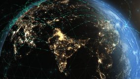 Bright Connections Forming a Network Over Asia. Animations Representing Satellite, Mobile and Technological Signals. Global Telecommunication, Big Data. Realistic Planet Earth with City Lights. - Powered by Shutterstock - Get 15% off with code: PIKWIZARD15