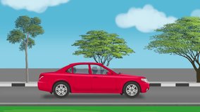 Cartoon car animation - Loop footage 4k - Car goes on the road with traffic bumps, MOV
