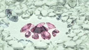 
Pink gemstones is displayed on a white background swirling around.
Pink diamonds of various sizes and shapes are displayed in the middle of white diamonds.
Sweet pink diamonds.white gems background