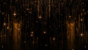 loop animation Abstract festive motion background shining gold bokeh. Shimmering sparkling glitters particles flare light. awards ceremony, nightclub, fashion show or other festive events.
