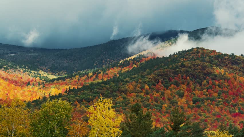 Beautiful Autumn foliage timelapsing with stunning nature colors from Adirondack upper New York State, USA