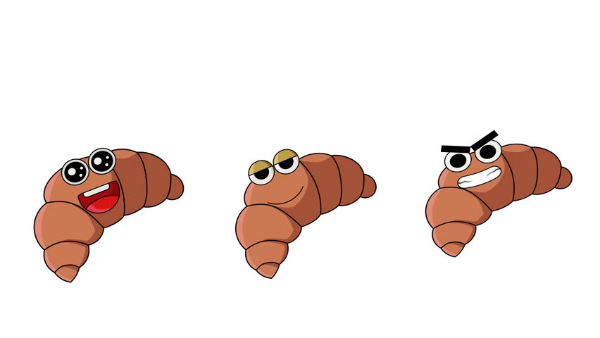 animated cute croissant character that moves