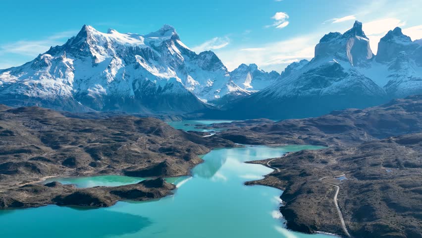 National Park Of Torres Del Paine In Punta Arenas Chile. Snowy Mountains. Glacial Scenery. Punta Arenas Chile. Winter Travel. National Park At Torres Del Paine In Punta Arenas Chile. Royalty-Free Stock Footage #1108452385