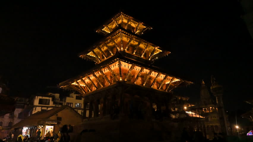 Nepal Patan Durbar Square Vishwanath Temple Night Slow Motion Stabilizer Forward World Heritage Site Kathmandu Valley